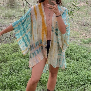 Silk Tie dye kimono robe, Tie dye crop top, Tie dye Oversized robe, Japanese kimono, bohemian kimono, unisex robe, gift for her, cover up