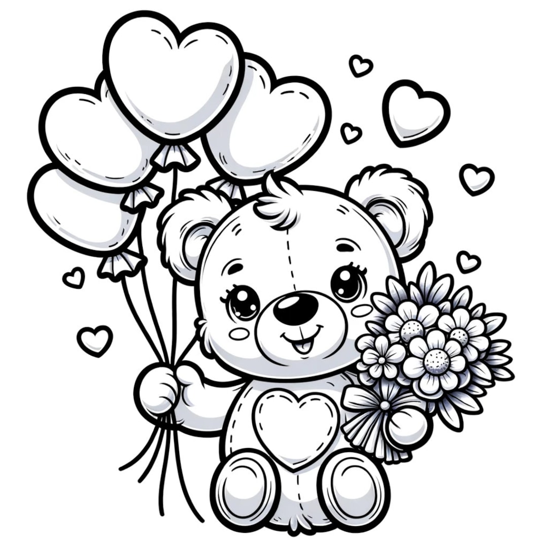 Printable Valentine's Day Coloring Pages Set of 5 Teddy Bear Designs Etsy