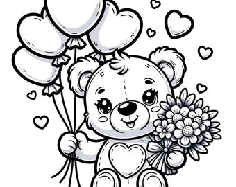 Pagine da colorare stampabili con gli orsetti dell'amore Set di