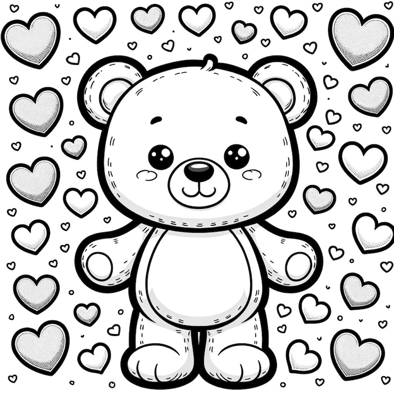 Printable Valentine's Day Coloring Pages Set of 5 Teddy Bear Designs Etsy