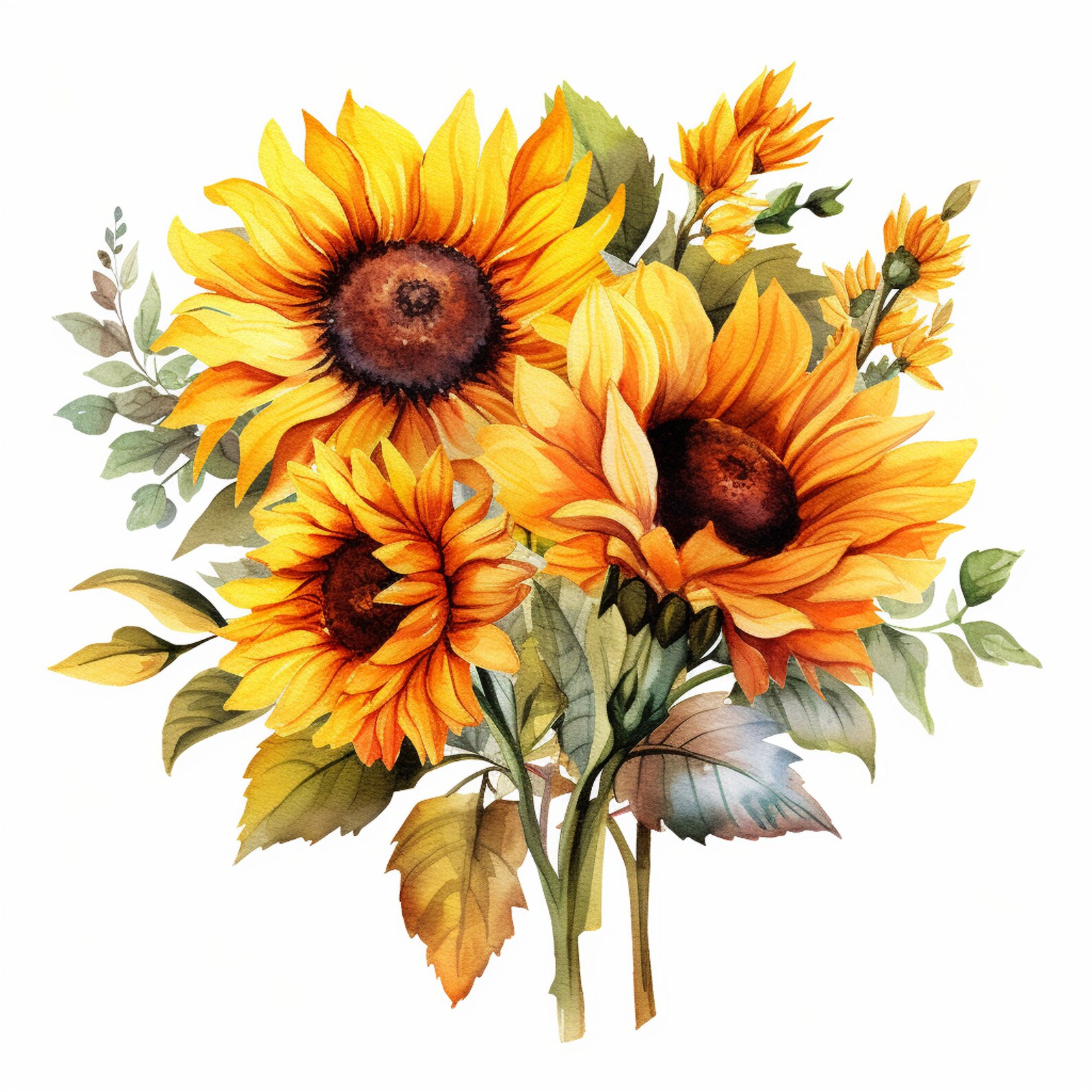 Sunflower Clipart, Sunflower Bouquet Clipart, Watercolor Sunflower ...