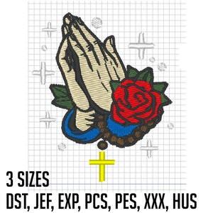 Rosary Hands Digital Embroidery File Design for Machine Praying Hands Different sizes in all formats Religious stitch