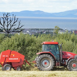 Red McCormick Tractor with views over the Solway Firth and the town of Maryport *DIGITAL DOWNLOAD*
