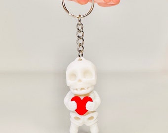 3D Printed Valentines Tiny Skeleton Keychain