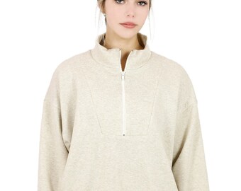 Fleece Half Zip Sweatshirt: Relaxed Fit, Made in USA