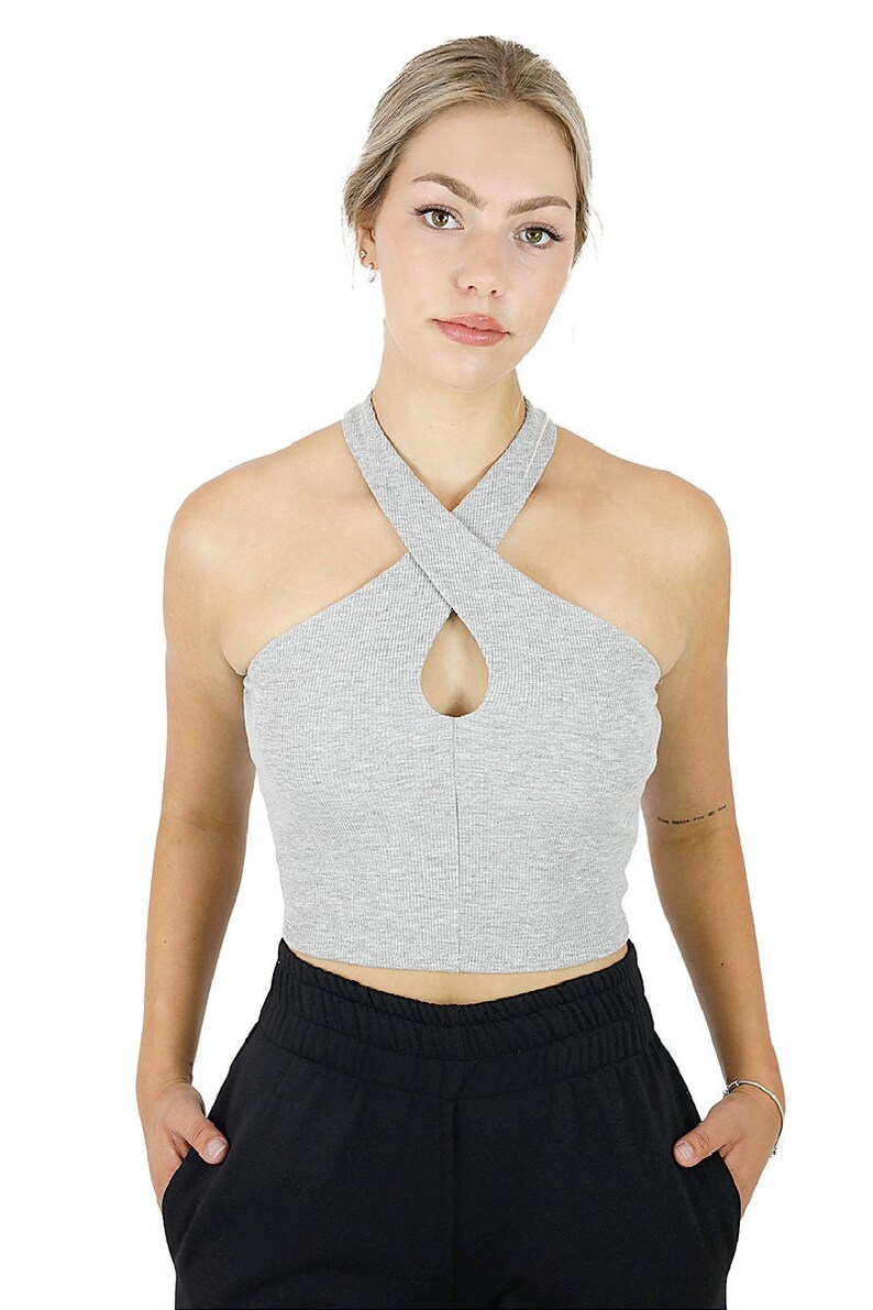 Ribbed Cutout Halter-neck Crop Top for Women's Basic Backless ...