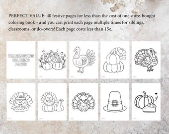 Thanksgiving Coloring Pages for Kids | 40 Fall Turkey Pumpkin Printables | Autumn Activity Sheets | Holiday Coloring Book PDF