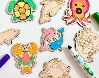 Sea Animal DIY Kids Craft Kit | Interactive Ocean Magnet Art Set | Travel Coloring Activity | Wedding Coloring Favors | Birthday Craft Kit
