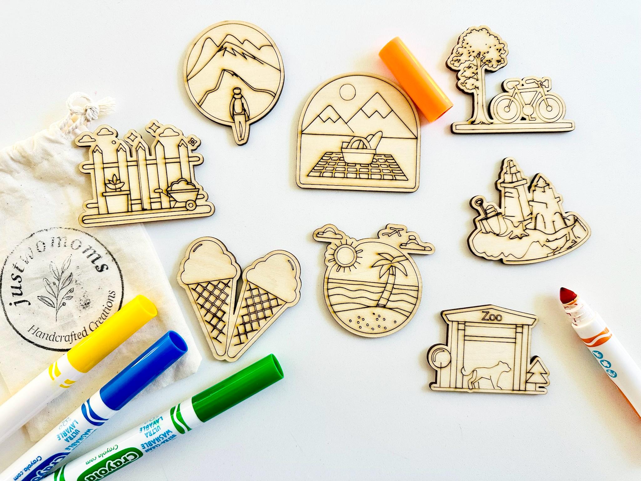DIY Summer Coloring Kit for Kids | 8 Wooden Magnet Crafts Set | Travel ...