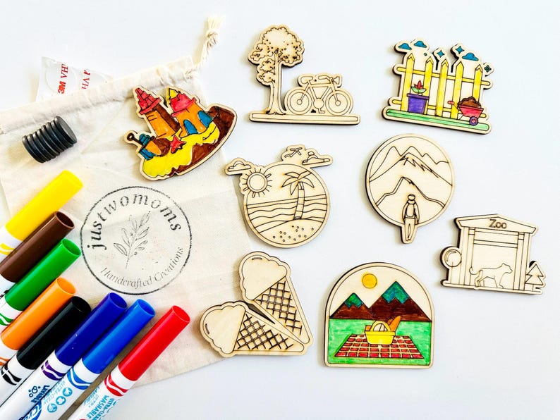DIY Summer Coloring Kit for Kids | 8 Wooden Magnet Crafts Set | Travel ...