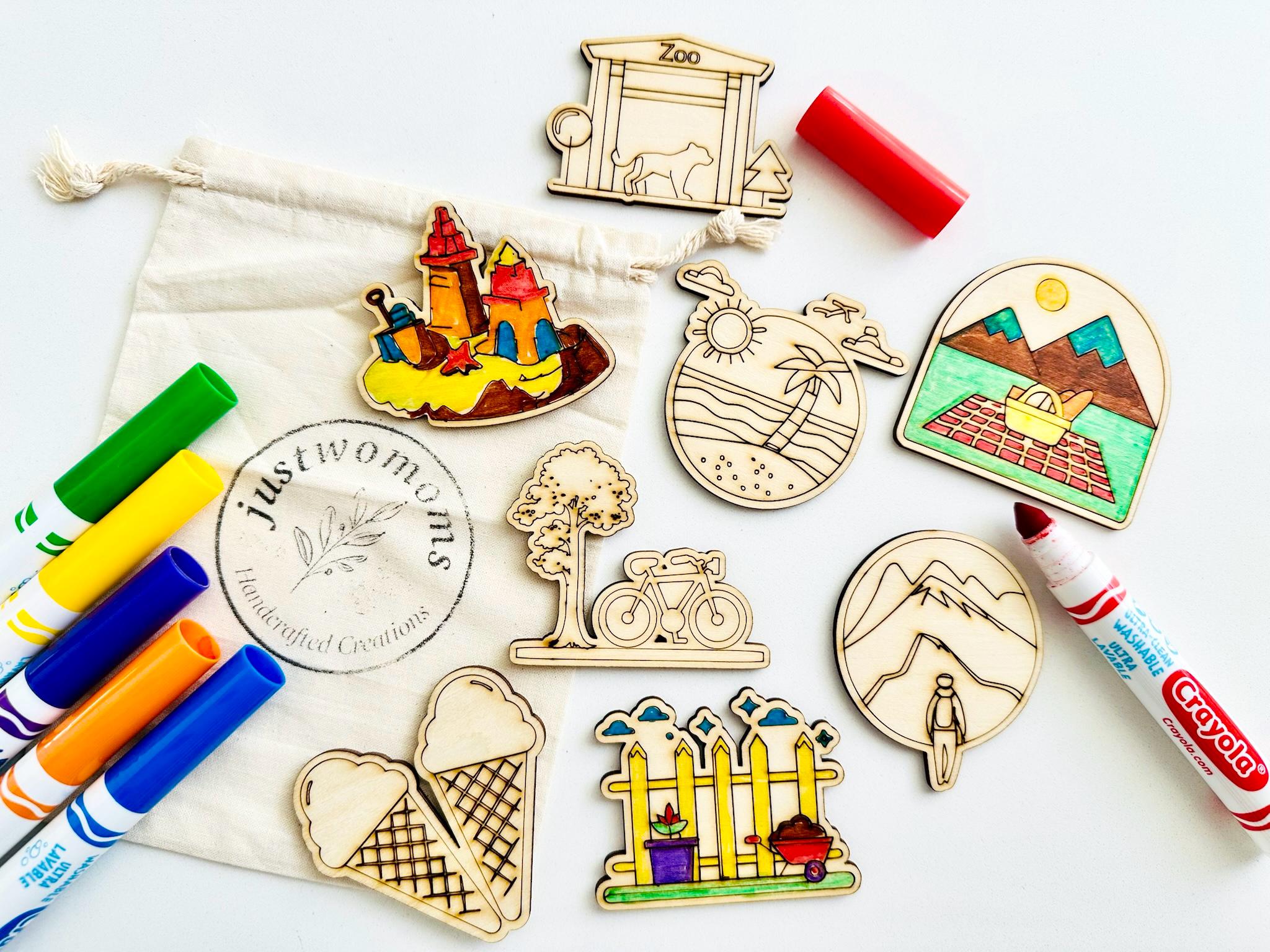 DIY Summer Coloring Kit for Kids | 8 Wooden Magnet Crafts Set | Travel ...