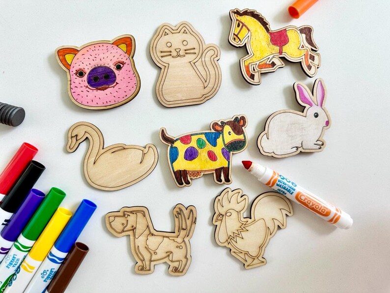 Interactive Farm Animal Craft Kit for Kids | DIY Coloring Magnet Set ...