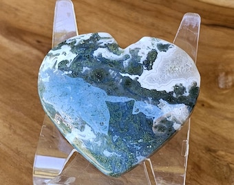 Moss Agate Heart, Green and white with Druzy Moss Agate, Natural Crystal