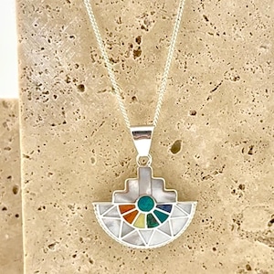 Sacred Sunrise Pendant l Artisan Crafted in 950 Silver with Energetic Stones l Mother of pearl l Cusco Jewelry Gifts