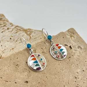 950 Silver Sumaq Inlay Dangle Earrings | Peruvian Artisan Jewelry l Unique gift