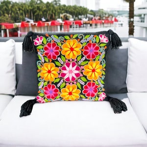 Peruvian Embroidered Flowers Pillow Case l Bohemian Home Bed Accent l Living Room, Patio, Bedroom l Peru Alpaca Wool l Unique Gifts