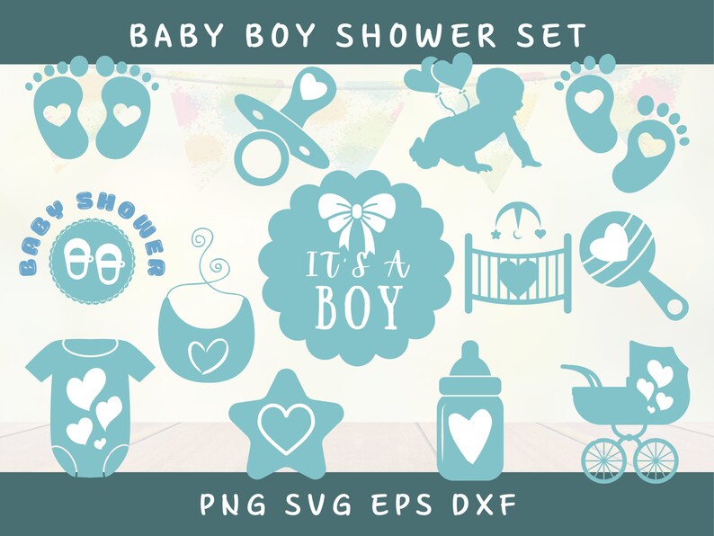 Baby Boy Shower Cute Printable Decorations Bundle Digital - Etsy