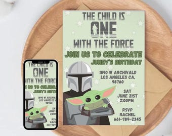 Star wars invitation starwars invitation star wars birthday invite party decor cards baby one year birthday the Mandalorian grogu template