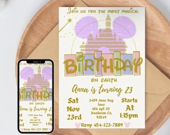 Disney World Disneyland Mickey Mouse Magic Castle Digital Simple Birthday Bday Phone Editable Instant Simple Digital Download DW Invitation