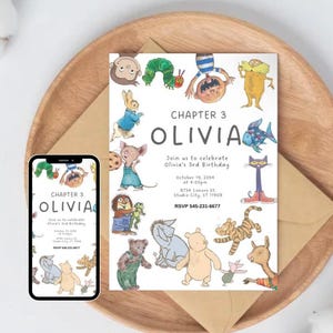 Children’s Book Story Childs Stories Storybook Reading Editable Printable Digital Birthday Bday Pooh Simplistic Simple Invite Invitation