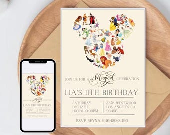 Disney invitation disneyland birthday disney invite Mickey Mouse bday 6th birthday never grow up 5th Minnie Mouse invites party editable