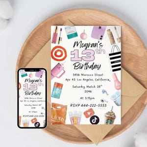 Preppy VSCO Girl party invite Makeup Target Sephora Ulta Digital Teen Birthday Invitation Bday Party Instant Customizable Editable Phone
