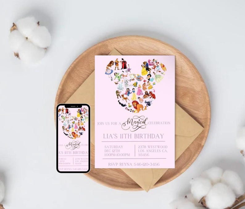 Disney invitation disneyland birthday disney invite Mickey Mouse bday 6th birthday never grow up 5th Minnie Mouse invites party editable image 1