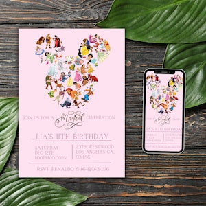 Disney invitation disneyland birthday disney invite Mickey Mouse bday 6th birthday never grow up 5th Minnie Mouse invites party editable