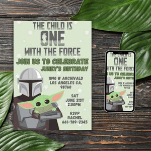 Invitation Star wars, invitation d'anniversaire de la guerre des étoiles, invitation d'anniversaire, cartes de décoration de fête, anniversaire d'un an de bébé, modèle grogu mandalorien