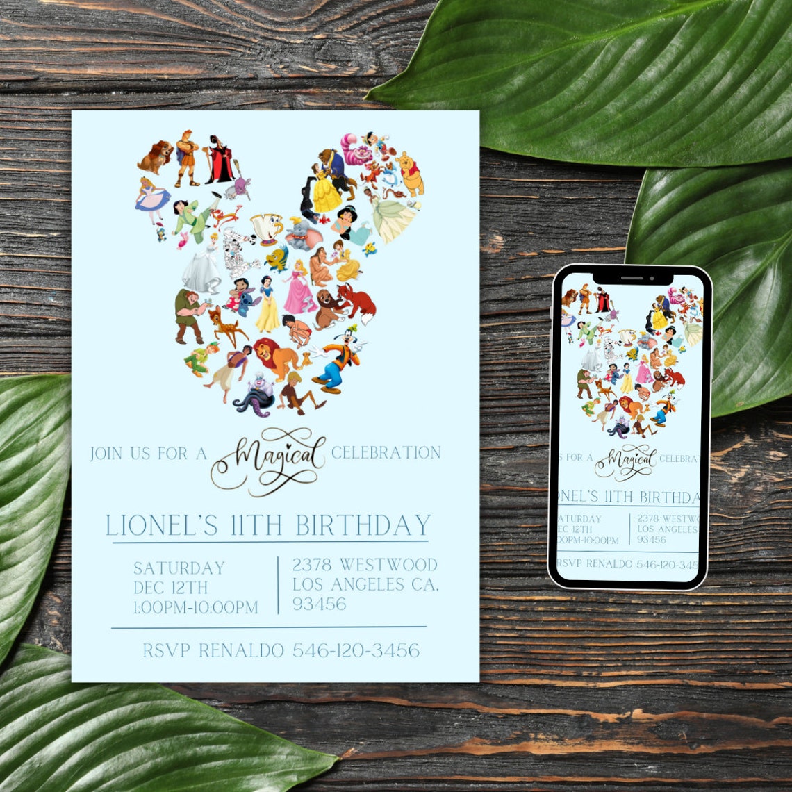 Disney Invitation Disneyland Birthday Disney Invite Mickey Mouse Bday