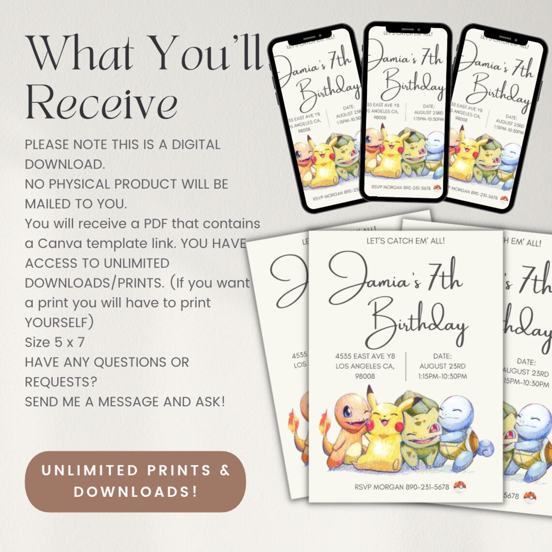 Pokemon Invitation Pokemon Birthday Invitations Pokémon Invite Pikachu Birthday Invites 6th 7th