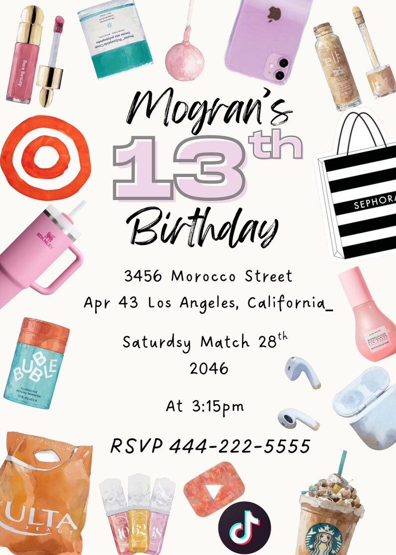 Preppy VSCO Girl Party Invite Makeup Target Sephora Ulta Digital Teen ...