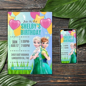 Frozen birthday invitation Elsa birthday invitation theme invite party invitations supplies princess digital invites Editable Printable