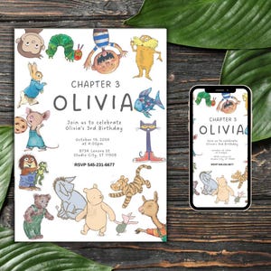 Histoire de livre pour enfants Histoires d'enfants Lecture de livre de contes pour enfants, Invitation d'anniversaire numérique imprimable, modifiable, Bday Winnie l'ourson, simpliste