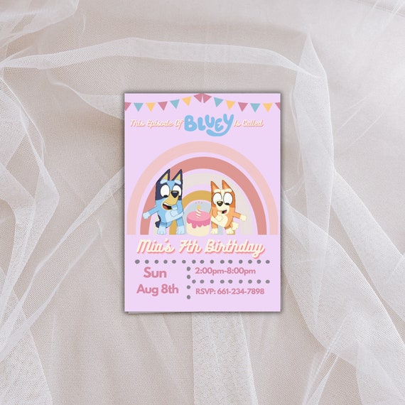 Bluey invitation bluey invitations bluey party supplies bluey birthday party girls 10th birthday 1st first invite decorations card Editable