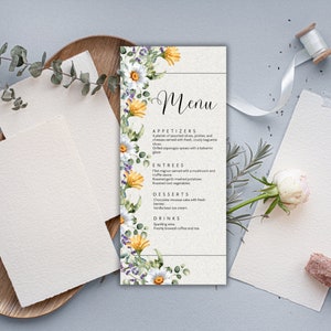 Hochzeit Menükarten Hochzeit Dinner Menü Brautparty Menü Food Menü Hochzeit Menü gedruckt Brautparty Brunch Braut Mittagessen Wildblumen