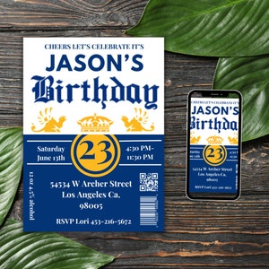 Invitación de cerveza para amantes de la cerveza, invitación de cumpleaños para hombres, 30 cumpleaños para hombres, feliz cumpleaños papá, 40 cumpleaños, saludos y cervezas para combinar, etiquetas de botellas de cerveza personalizadas, corona