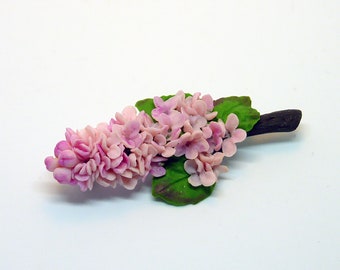 Pink Lilac branch brooch, gift idea for her, polymer clay