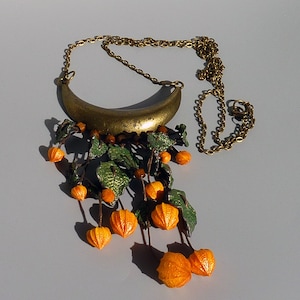 Physalis Halskette. Winter-Kirsch-Kette. Kap-Stachelbeere, Boden-Kirsche. Orange. Chinesische Laterne. Herbst. Boho Kette