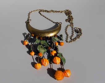 Physalis necklace. Winter-cherry necklace. Cape gooseberry, ground-cherry. Orange. Chinese Lantern. Autumn. Boho necklace