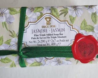Diamante JASMINE Fine Triple Filled Soap Bar  Two Bars 7oz Each 14oz Total. Made In ITALY. A Nice Gift for Any Occasion.