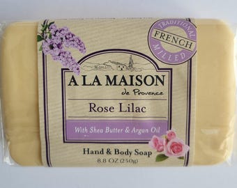 A LA MAISON Rose Lilac Bar Soap - Triple French Milled Natural Moisturizing Hand and Body Soap Bar 1 Bar of Soap, 8.8 oz - A Great Gift.