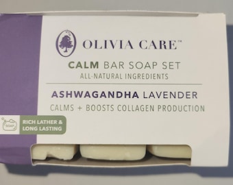 Olivia Care ASHWAGANDHA LAVENDER - 3 Bars Soaps Set  5oz Each. All Natural Ingredients -  A Nice Gift for any occasion.
