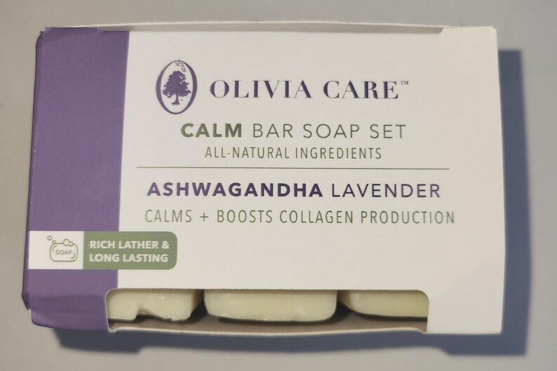 Olivia Care ASHWAGANDHA LAVENDER - 3 Bars Soaps Set 5oz Each. All Natural Ingredients - A Nice Gift for any occasion. image 1