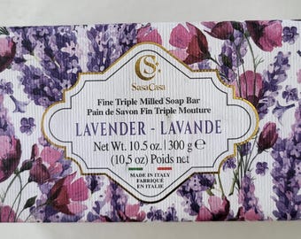 Sasa Casa LAVENDER Finest Triple Milled Soap Bar Made in ITALY       Net 10.5oz - A great Gift for Any Occasion.