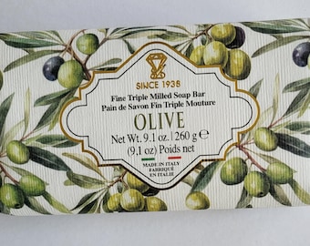 Diamante Fine Triple Milled Bar Soap OLIVE Made in ITALY Set of 9.1oz Soap Bar - A Nice Gift for Any Occasion.