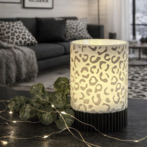 3D printed LED tealight lantern, decorative gift, leopard print pattern