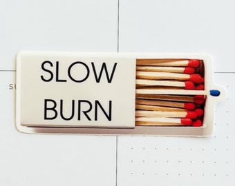Slow Burn Matchbook Sticker – Modern Vinyl Sticker for Romance Readers, Bookish Laptop Decal, Romance Trope Sticker, Waterproof & Aesthetic