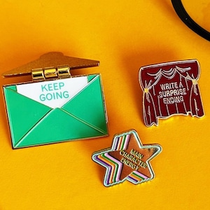Writer’s Enamel Pin Set – Creative Writing Gifts, Storyteller Lapel Pins, Inspirational Pins for Writers and Book Lovers