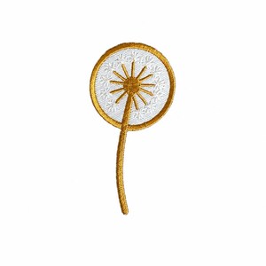 Dandelion Patch Embroidered Iron On Flower Patch Gold White Nature Lover Floral Badge